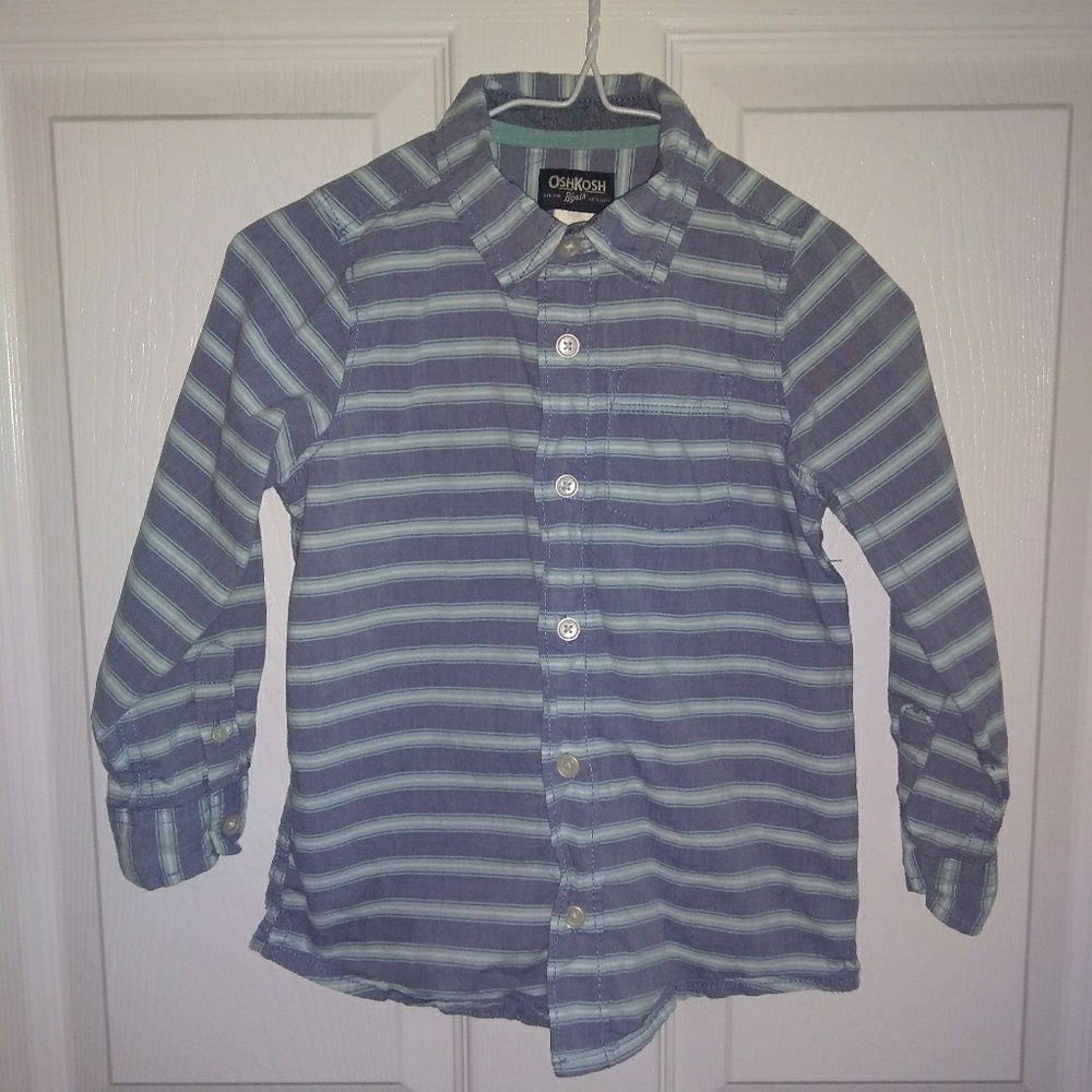 Mint green & blue stripe button down dress shirt boys size 5